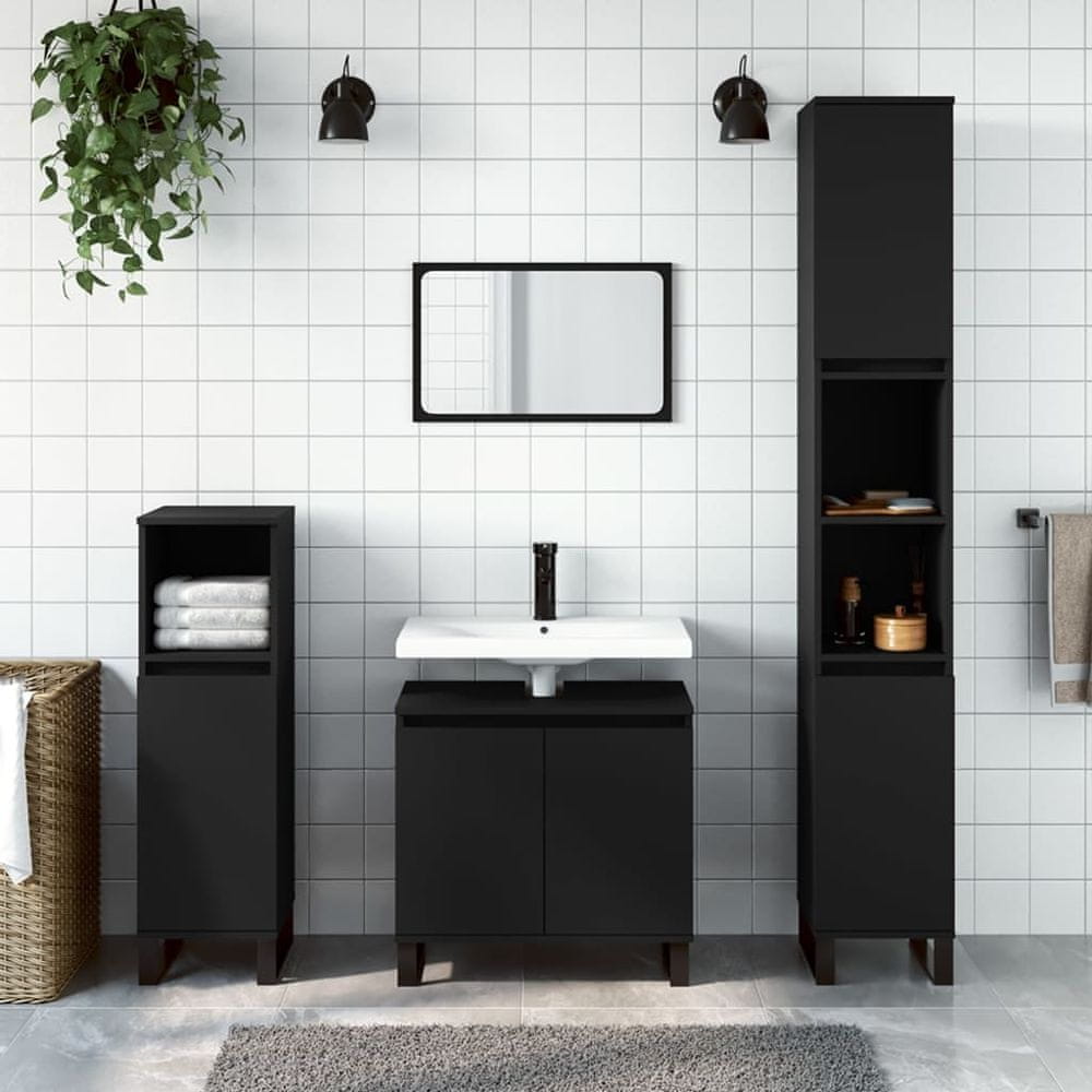 Vidaxl 3-dielna súprava kúpeľňových skriniek čierna kompozitné drevo